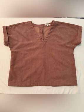 Madewell Dusty Rose Ribbed V-Neck Boxy Top